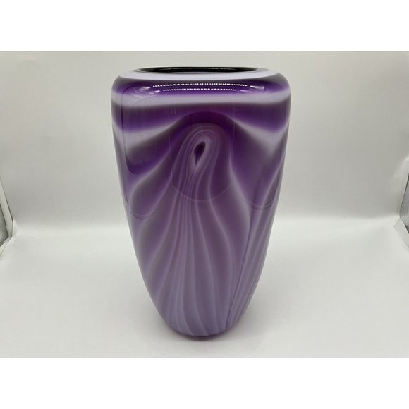 Dehanna Jones Seattle Art Glass Artist Purple Vase - Mid Century Linear Design - Picture 9 of 14